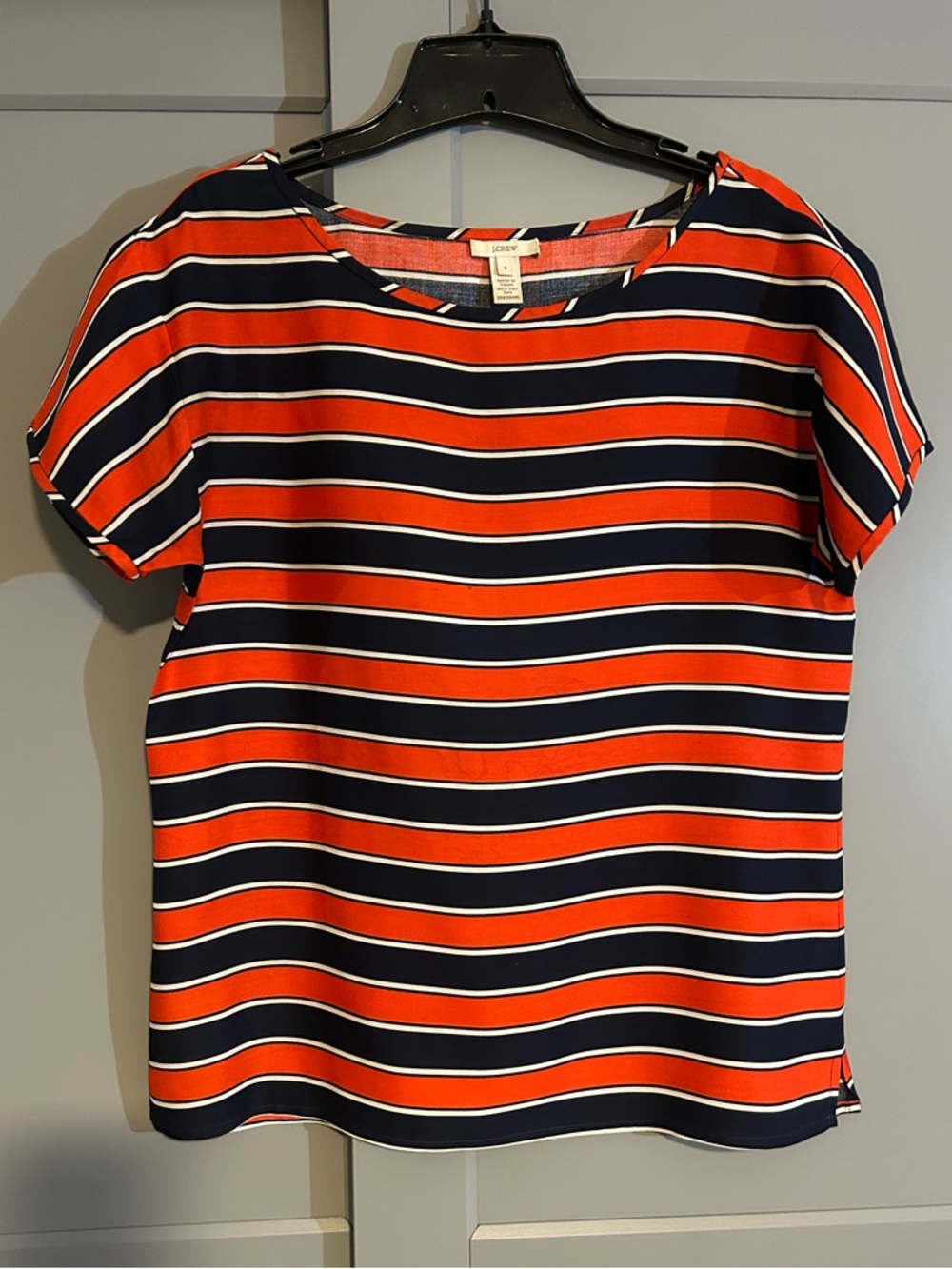 J. Crew Navy and Red Striped Short-Sleeve Blouse